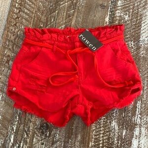 Rowen red paper bag waist shorts NWT